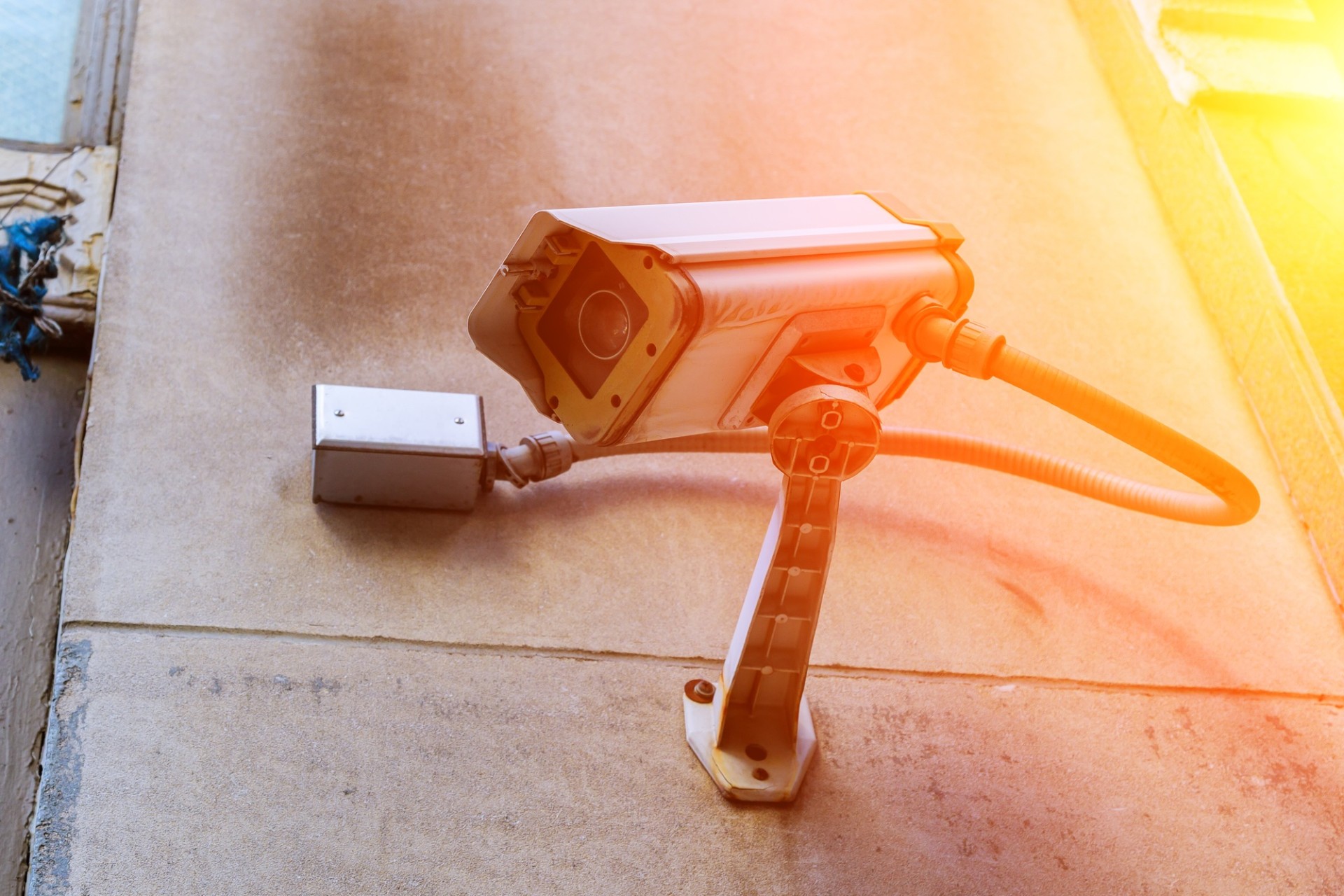 Security camera Private property protection Monitoring security camera The backdrop of the blur